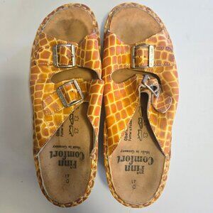 Finn Comfort animal print leather sandals mules Size 10